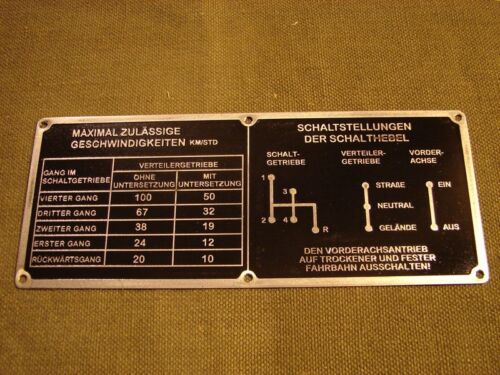 UAZ 469, plaque signalétique du schéma de commutation, variante russe en allemand, noir ! - Photo 1 sur 7