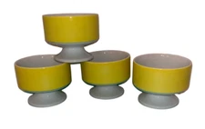 Vintage Yellow White MCM Footed Sherbet Ice Cream Dessert Dish Bowl Set 4