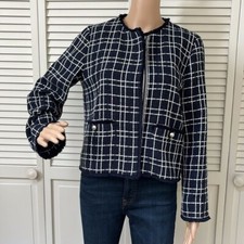 Marella By Maxmara Tweed Plaid Fringe Jacket Size 8