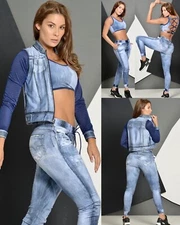 Colombian Brazilian Women’s 3pc Set Jogger Top & Jacket Microfiber S M L Casual