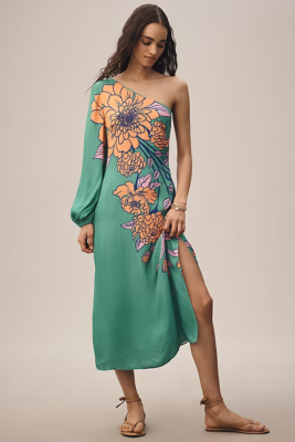 open lace back dress One Shoulder Floral Maxi Dress main image 0