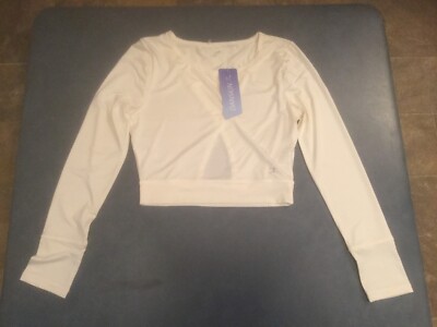 Danskin Women's S Ivory Long Sleeve Keyhole Top $40 NWT