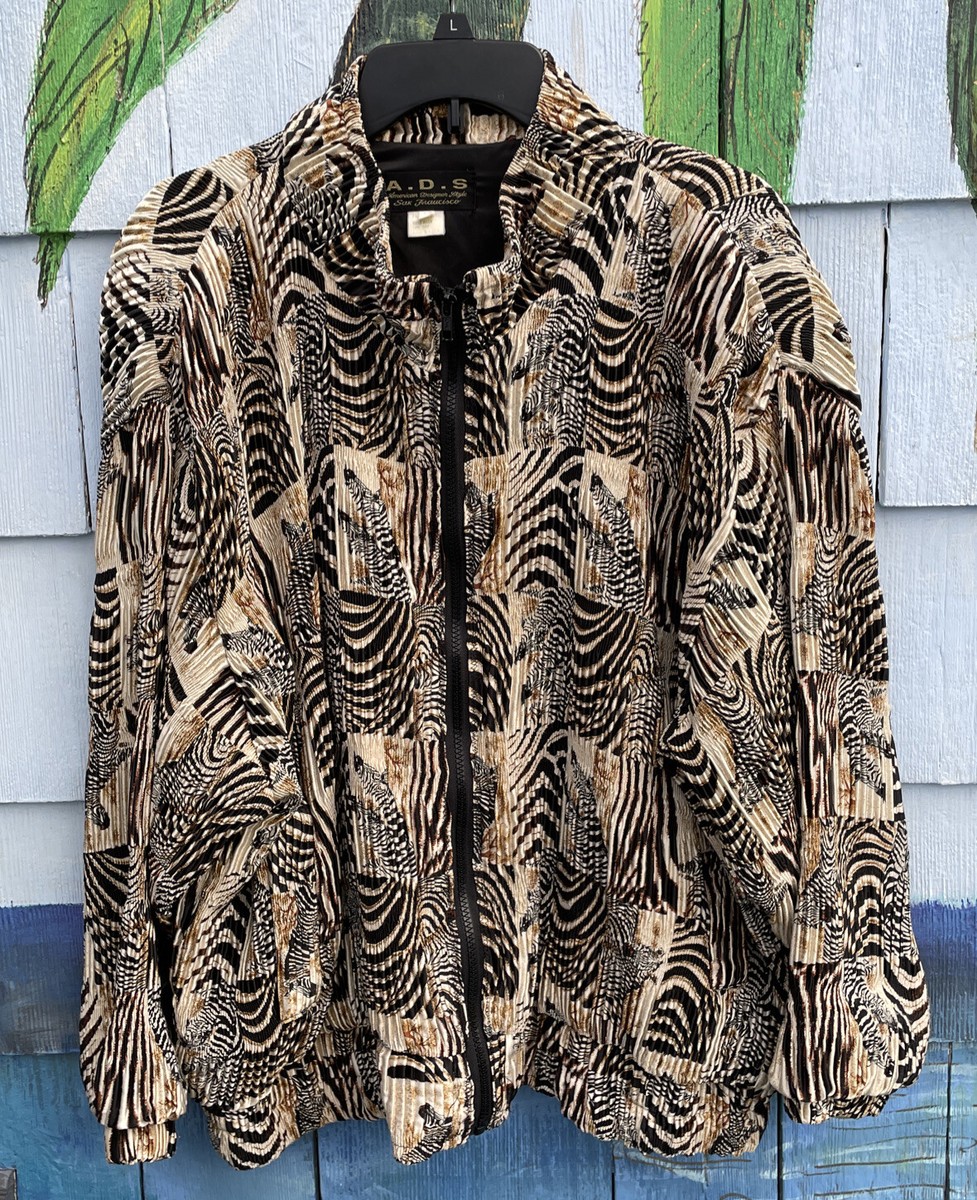 Vintage 80s A. D. S. Zebra Print Crimped Satin Women's Lined