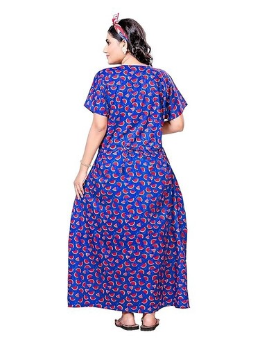 Women's Cotton Printed Nighty Night Gown Maxi Free Size Pack of 2 - Picture 7 of 7