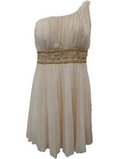 Womens Glittery Gold Cream Sparkle Gem Cocktail Evening Party Dress
