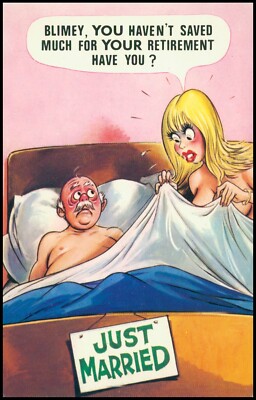 Comic Postkarte: Just Married. Älterer Ehemann. Unbespielt. 