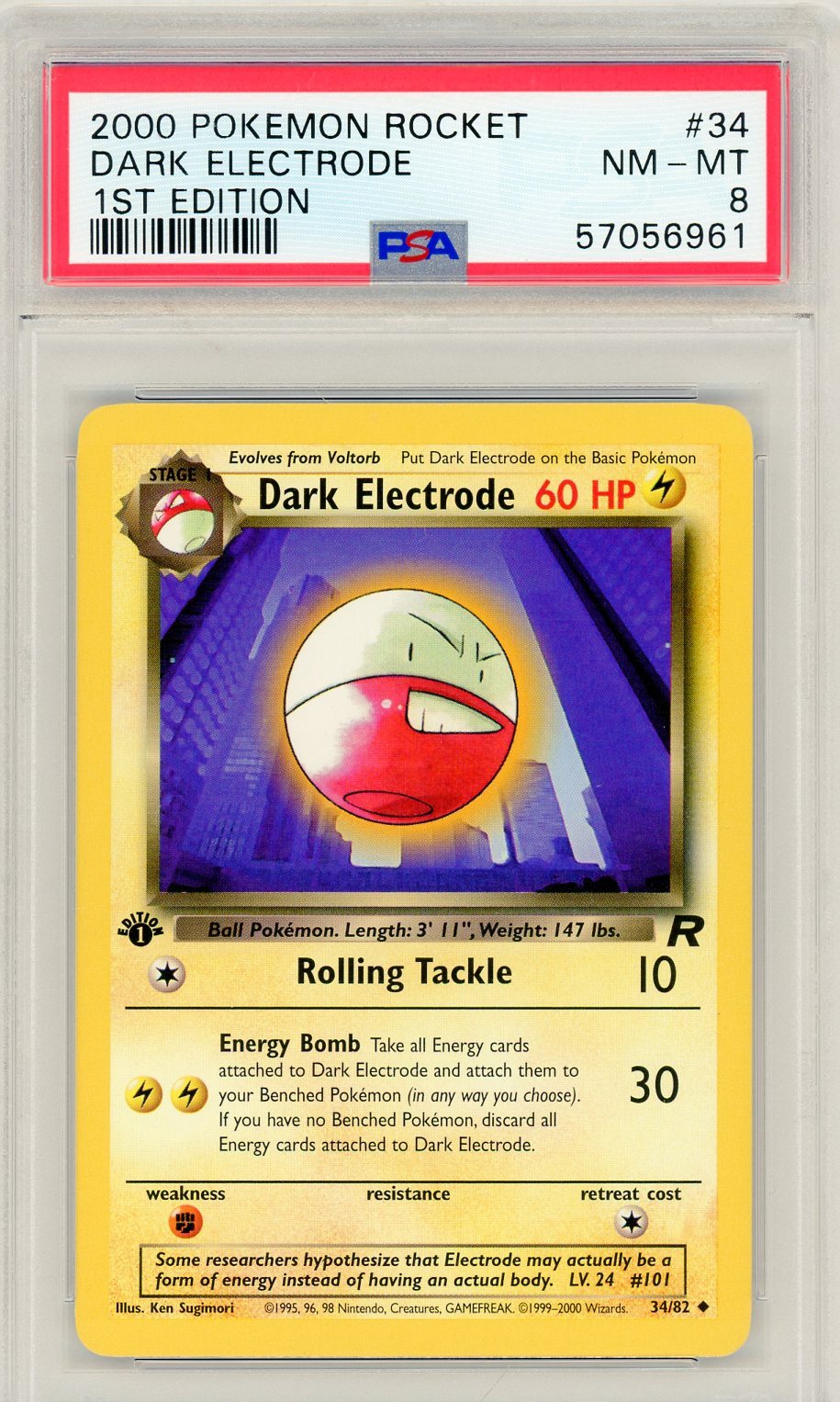 2000 Pokemon Card 1st Edition Team Rocket Dark Electrode #34 PSA 8 NM