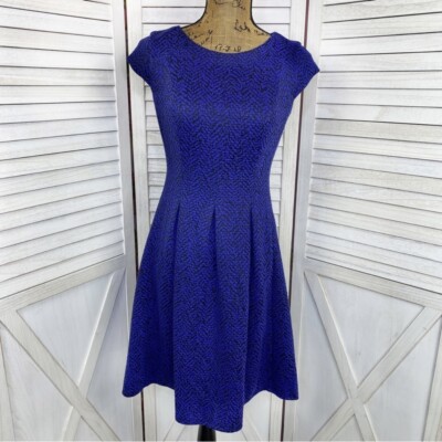 Alyx Dress Womens XS X Small Blue Textured Print Knit Fit Flare Cap Sleeve  | eBay