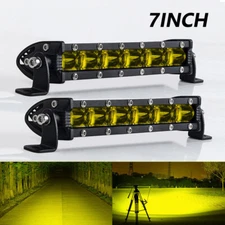 Pair Amber LED Light Bar 7 inch Work Spot Flood Pods Offroad Driving Fog Lamp 8"