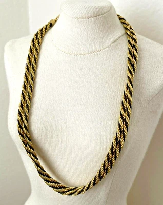 COLLIER VINTAGE Torsadé NOIR & Doré signé AVON 77cm - Photo 1/4