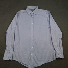 Twillory Shirt Mens 16.5 34-35 Blue Check Tailored Fit Performance Long Sleeve