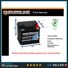 AGM Car Battery fits TOYOTA PRIUS bZ4X COROLLA COMMERCIAL 1.8 2015 on Stop Start