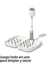 OXO Tot Portable Travel Baby Bottle Drying Rack Set Gray with Brush
