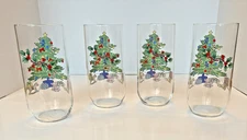 LUMINARC Glasses 16 oz Christmas Tree NOEL  Drink Set Of 4