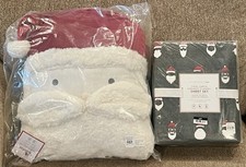 NEW Pottery Barn Teen Flannel Cool Santa Twin Sheet Set Kids Pillow, Christmas