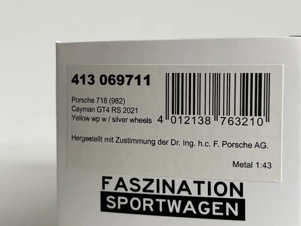 Brand New 1:43 Minichamps 2021 Porsche 718 Cayman GT4 RS Yellow Limited Edition! - Image 3 of 4