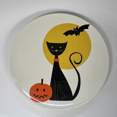 Vintage Tag Halloween Platter Black Cat Jack O Lantern Bat 2005 14''
