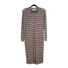 LOFT Women's XS Striped Button Front Long Sleeve Ribbed Knit Midi Dress