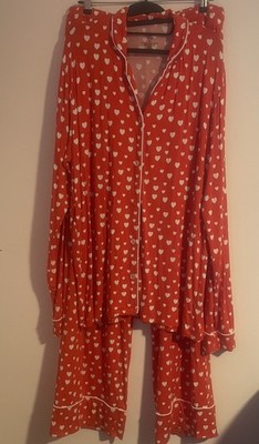 Birdie Bean Womens 2 Piece Button Down Pajama Set Bamboo Red Hearts Plus Size 3x