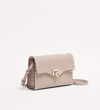 Image of Valentino Rockstud Grainy Calfskin Small Crossbody Shoulder  Bag, Gold Hardware