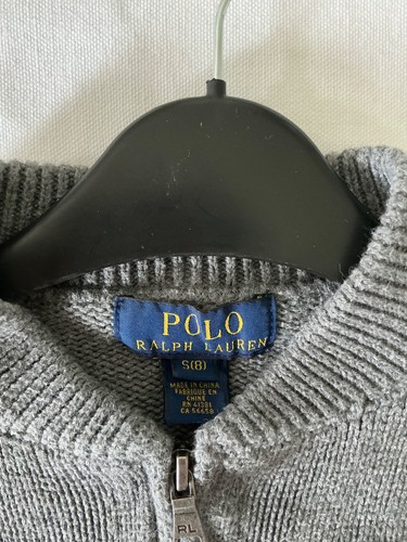 Polo Ralph Lauren Knit Gray Sweater Cardigan Big Pony Boys Size 8 Small - Picture 4 of 7