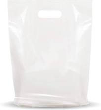 White Plastic Bags Glossy 1.25 Mil With Handles 9X12 Merchandise Retail 100 Pk
