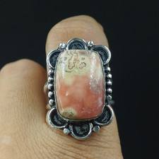 925 Sterling Silver Handmade Jewelry Rhodochrosite Gemstone Ring Size-8 US