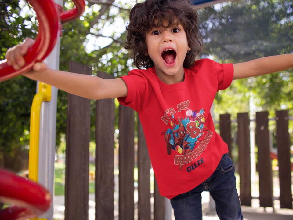 Personalised Its my Spider Birthday T-Shirt Celebration Boys Ideal Gift - Image 3 of 4