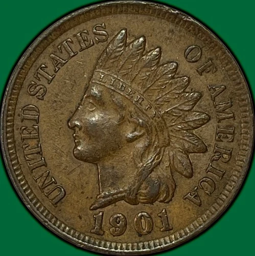 1901 Indian Head Cent Almost Uncirculated AU Coin #33974