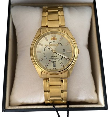 Orient Three Stars Automatic Gold Dial Stainless Steel Gents Watch Rare