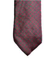 Vintage Ferrell Reed Mens Silk Necktie Handmade Red/Green Motif Pattern