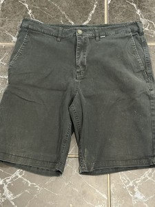 Hurley Men's Black Solid Cotton Chino Shorts Flat Front Zip Slash Pockets