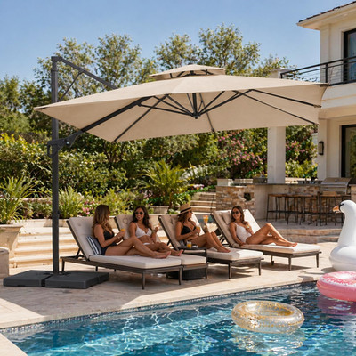 JEAREY 10Ft 2-Tier Cantilever Patio Umbrella, Large Square Outdoor Offset Umbrel