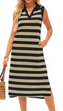 NEW AlvaQ Women's Striped Sleeveless V Neck Maxi Dress Size XL