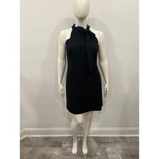 Vince Camuto Neck Tie Dress Womens Halter Dress Black Crepe Cocktail Shift SZ 14