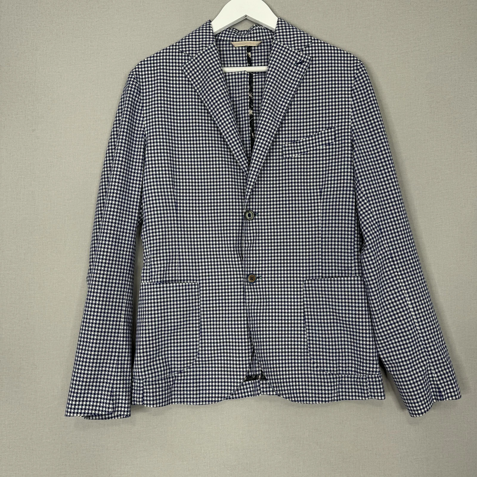 BOB Blazer Jacket Mens IT 50 Blue Tailored Seersucker Check Made Italy Preppy
Opens in a new window