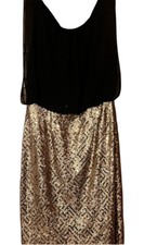 Calvin Klein Gold Sequin w/Black Lined Sheer Top Midi Dress Women's Sz 12