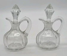 Cruet Cut Glass Set Of 2 Original Stoppers 5” Tall VTG