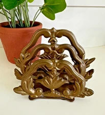 Vintage Crowning Touch Brass Letter Holder Ornate 2 Tier Art Noveau