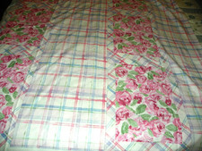 96" by 57" wide Blue, Pink, Red and White Check Plaid / Floral Cotton Fabric