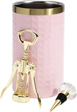Paris Hilton Wine Bottle Chiller Set, Insulated Double Wall Chiller, Gold Winged
