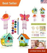 Creative 4 Pack Wooden Bird House  Wind Chime Kits for Girls  Boys Ages 4-12