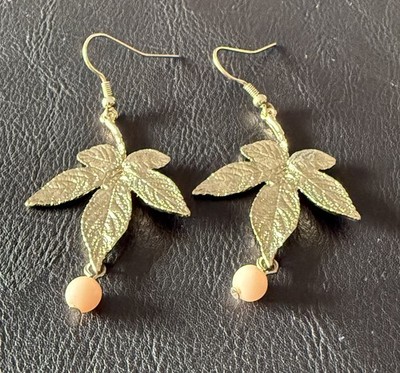 ACCESSORIZE, leaf shaped golden tone  Hook  EARRING .