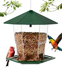 Hanging Wild Bird Feeder Green Metal Squirrel Proof Outdoor Garden Seed Station