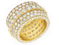 Mens 10K Yellow Gold Real Diamond 5 Row Eternity Wedding Band Ring 9 3/4 CT 16MM