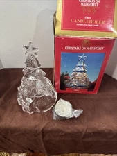 Vintage 6" Glass Christmas Tree Votive Candle Holder Original Box
