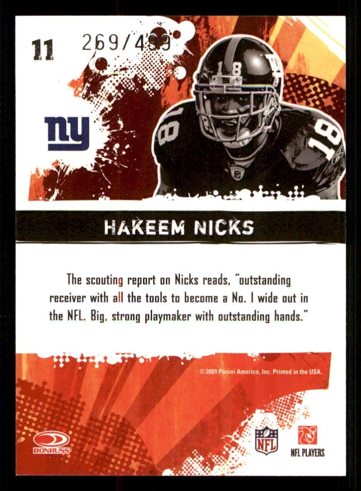2009 Score Inscriptions Hot Rookies #11 Hakeem Nicks /499 - Image 2 of 2
