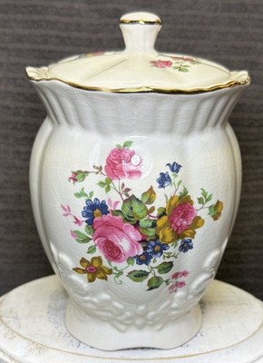 6  Maryleigh Pottery Biscuit Canister Jar & Lid Floral, Staffordshire England