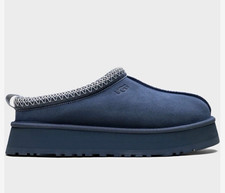 UGG Tazz Women's Blue Suede Slip-On Mule Slippers Sz 8 Shearling Rubber