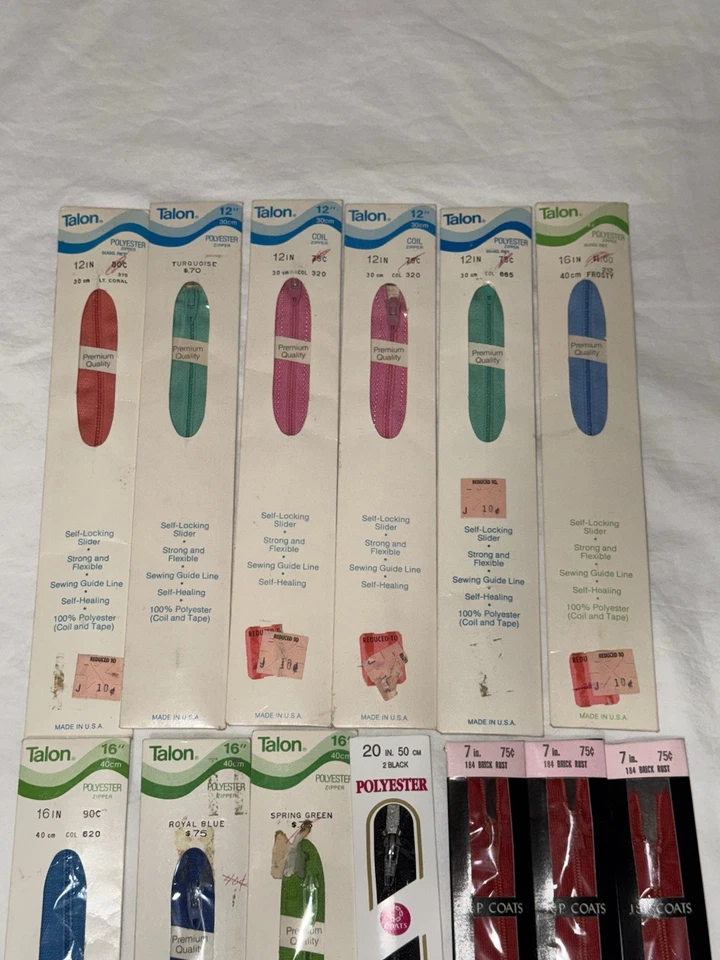 Vintage J&P/ Talon Coats Neck Opening Zippers Lot Of 13 Mixed Colors Sizes - Image 2 of 4